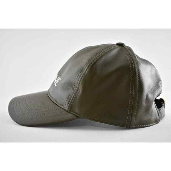 Celine Paris Dark Khaki Green Lamb Leather White Logo Baseball Cap Hat S Small main image 10